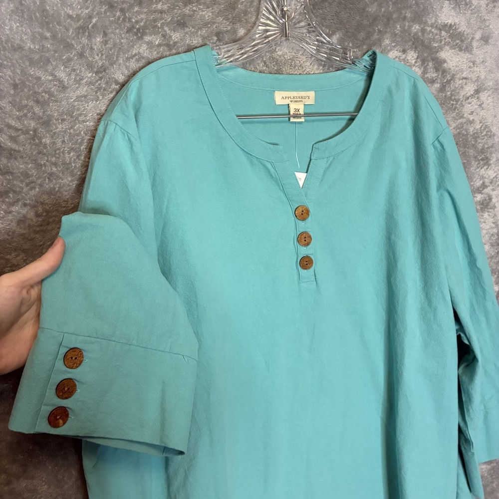 Appleseeds Womens Woven Cotton Tunic Top 3X Plus Coastal Grandmillenial Minimal